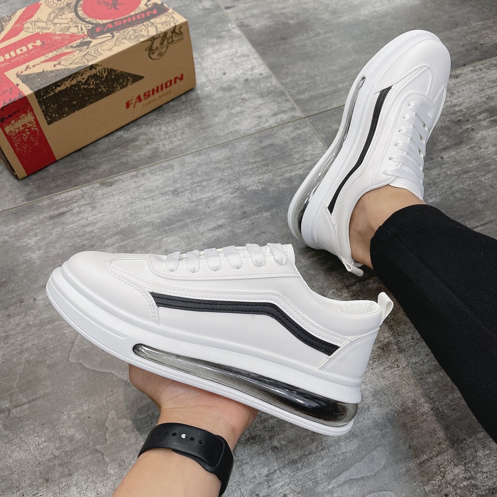 [FreeShip - Đi là sướng] Giày thể thao nam,  giày nam tăng chiều cao đế khí Trắng viền đen DQ19 | BigBuy360 - bigbuy360.vn
