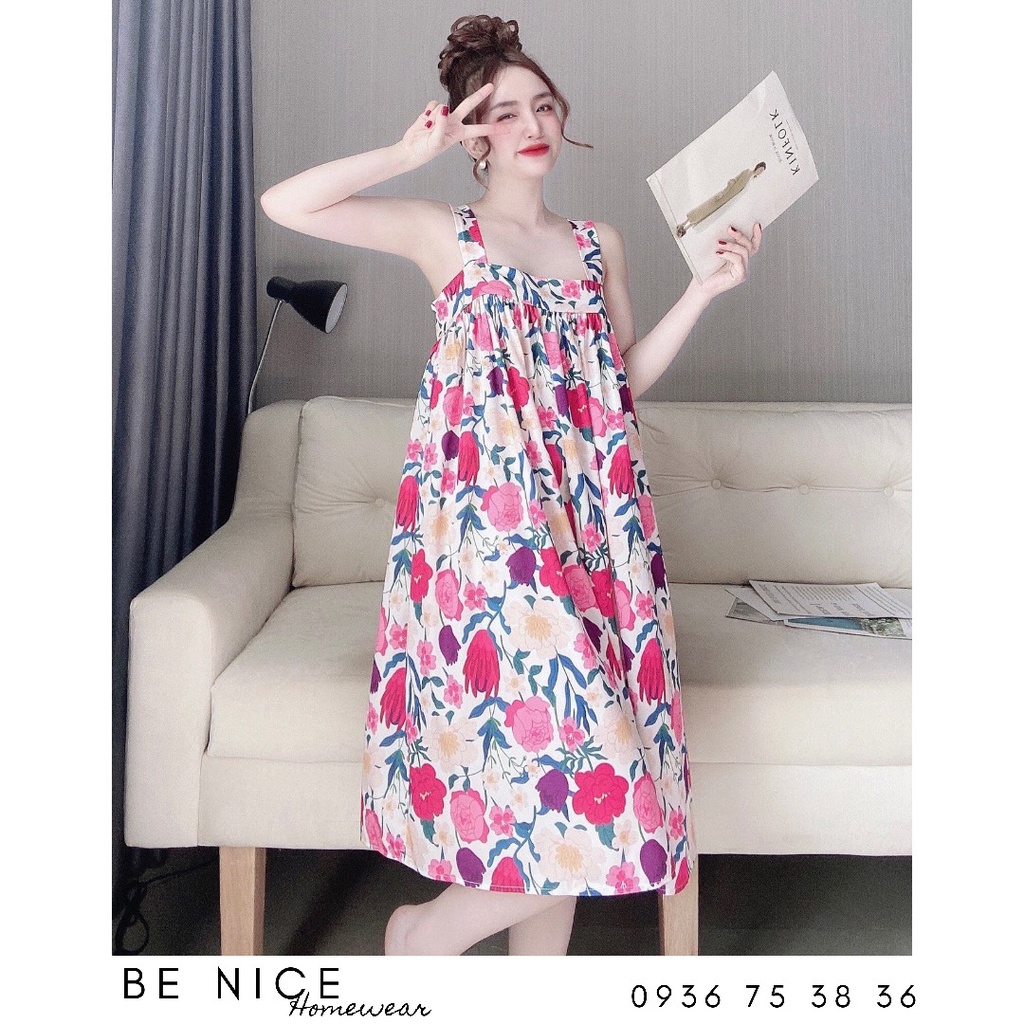 Váy dây bản to lụa latin nhiều họa tiết xinh xắn cho nàng diện thoải mái, Be Nice Homewear