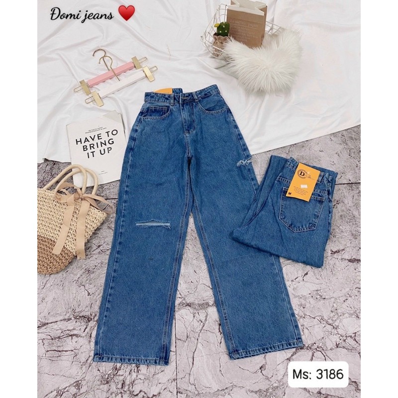 Quần jean ống suông 3186, ảnh thật quần trải sàn