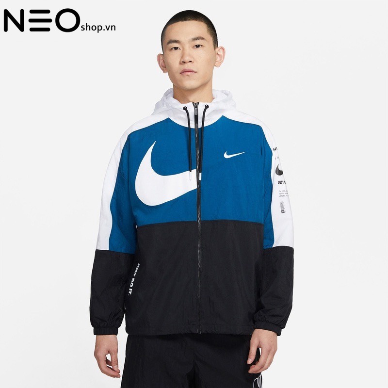ÁO KHOÁC NAM NIKE PRINTED SWOOSH JACKET - ĐEN PHỐI TRẮNG XANH
