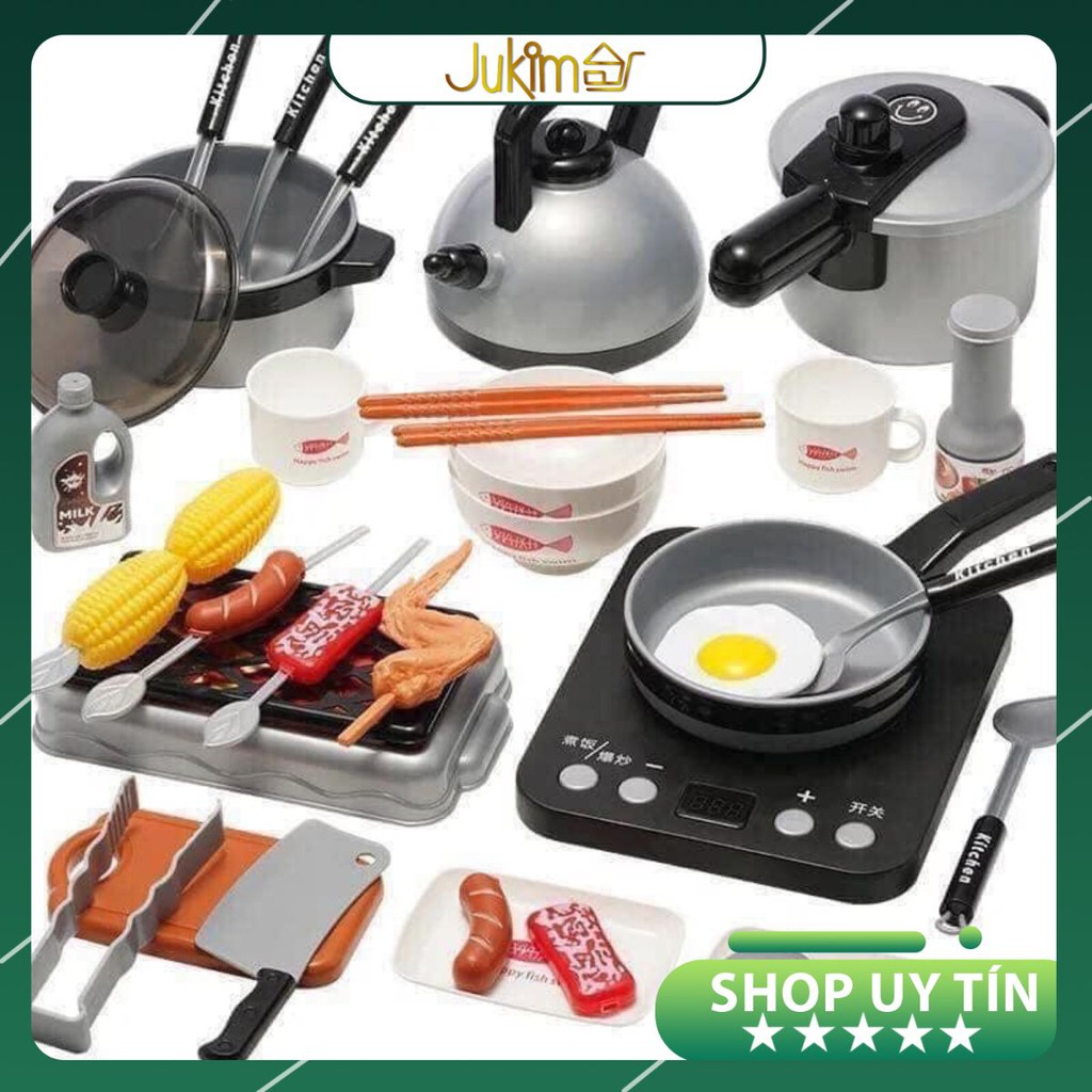 (ĐỒ CHƠI TO ĐEP NHƯ THẬT) BỘ NẤU ĂN NHÀ BẾP 36 món Bếp từ có đèn, nút tăng giảm nhiệt.... ✅
