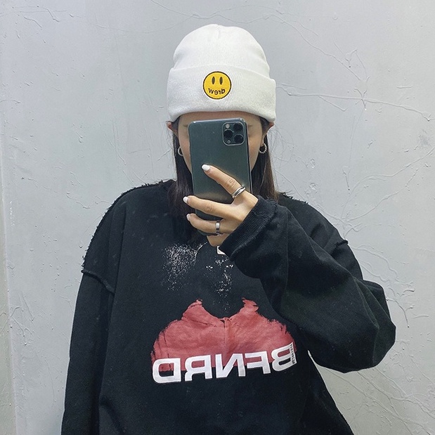 Mũ Len Thêu Hình Mặt Cười Phong Cách Hip Hop Đường Phố