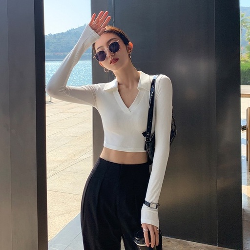 Áo Dệt Kim Nữ Tay Dài Cổ Chữ v Màu Sắc Thanh Lịch