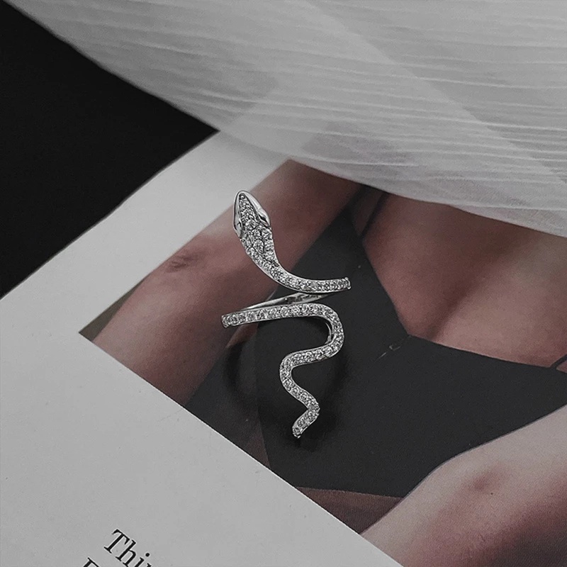 Nhẫn Hở Hình Rắn Đính Đá Zircon Sang Trọng Cổ Điển Có Thể Điều Chỉnh Cho Nam Nữ