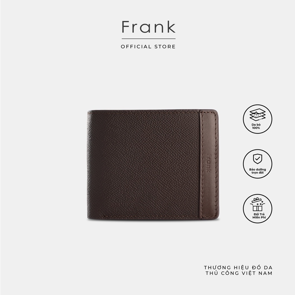 Ví Ngắn Cầm Tay Nam Da Bò Epsom Cao Cấp FRANK Stripe Bifold Wallet Bóp Nam Gập Sang Trọng - Màu Nâu