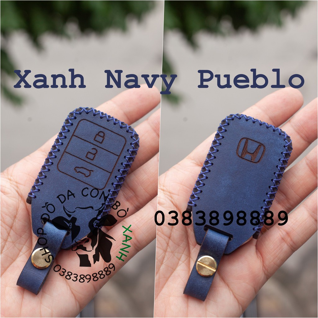 [Xanh navy Pueblo] Bao da chìa khoá Honda City, CRV, CIVIC, ACCORD, CR-V handmade da thật 003