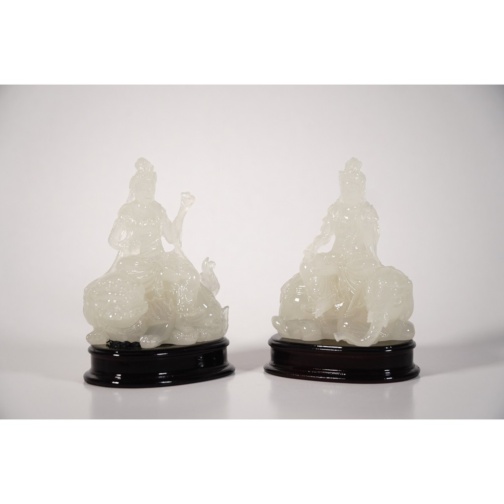 Bộ 2 tượng Phật Phổ Hiền và Văn Thù bồ tát ngồi dạ quang phát sáng - Cao 10cm