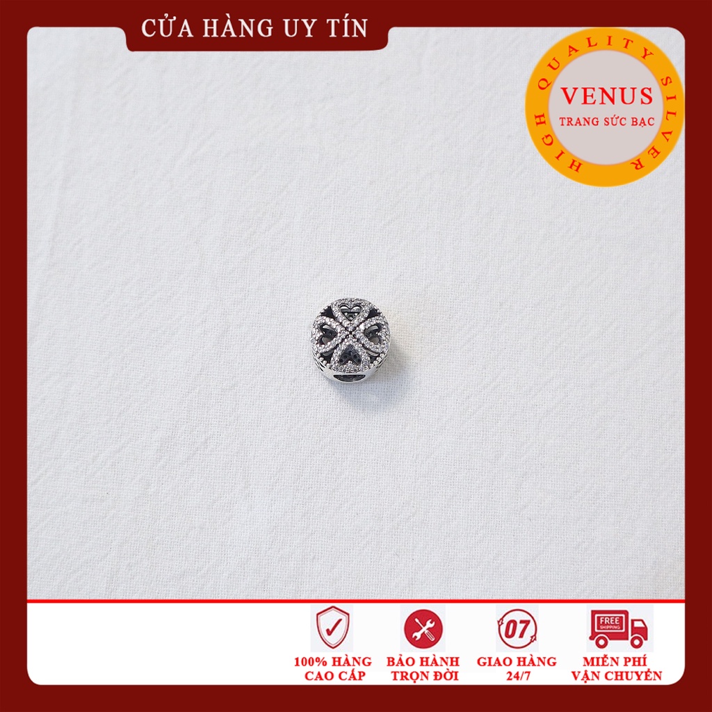 [Charm bạc 925 cao cấp] Charm xuyên cỏ 4 lá gắn đá- Mã sản phẩm VENUSC4D