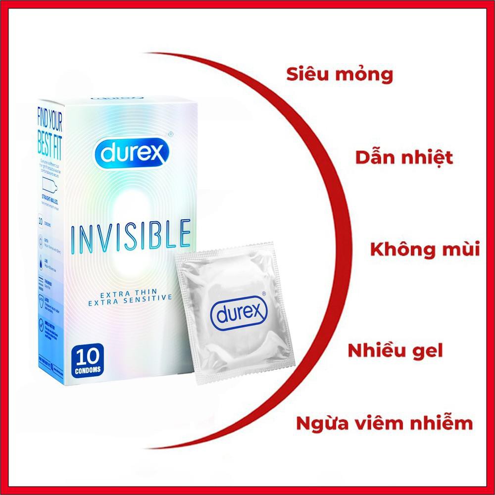 Bao cao su Durex Invisible Extra Thin Extra Sensitive 10 bao siêu mỏng kéo dài thời gian quan hệ