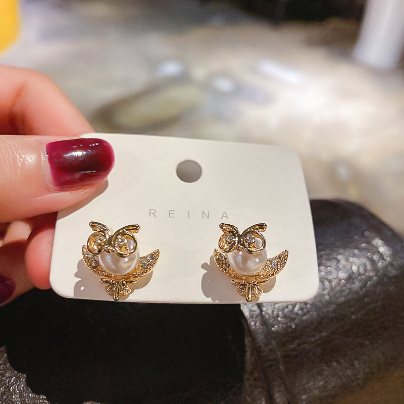 Owl Silver Needle Earrings Korean Temperament Fashion Net Red Personality Pearl Earrings Earrings Earrings Female