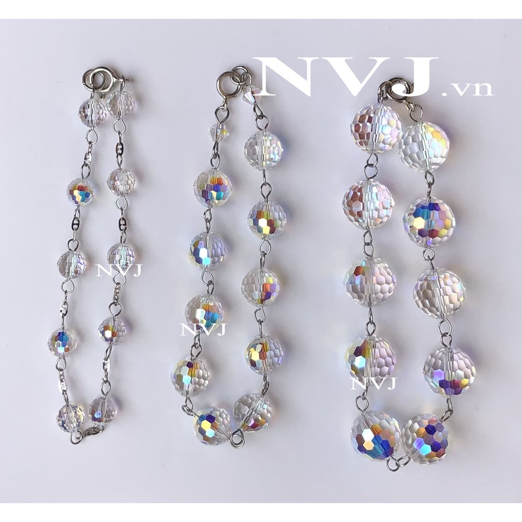 pha lê Swarovski - lắc tay hạt tròn nhuyễn 6,8,10ly 5003 001AB, khóa bạc 925 - PhaleAo, trang sức NVJ