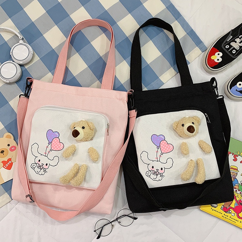 Túi đeo chéo ENVIROSAX vải canvas họa tiết gấu dễ thương xinh xắn