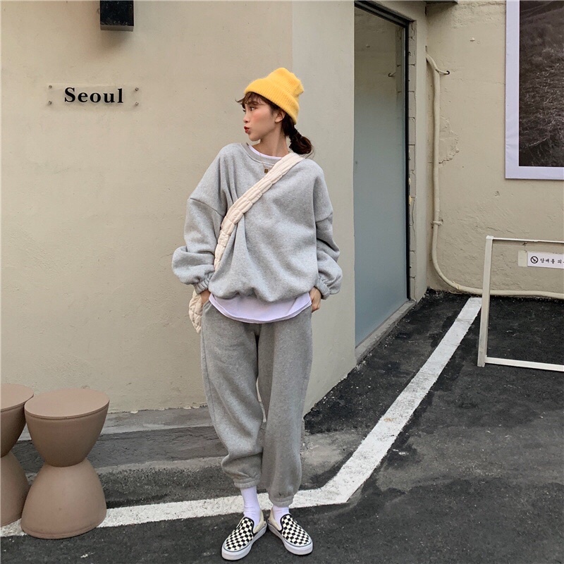 SET QUẦN ÁO NỈ BÔNG MÀU TRƠN ULZZANG