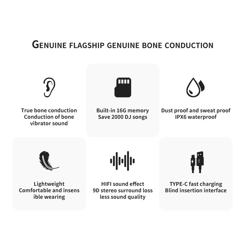 Dẫn Truyền Xương Tai Nghe Tích 16G Bluetooth-Tương Thích 5.0 Tiếng Ồn Không Dây Thể Thao Tai Nghe IPX6 Chống Thấm Nước
