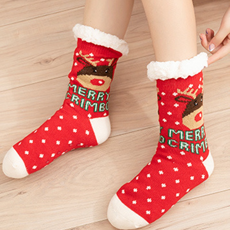 Vớ Lông Cừu Giữ Ấm Chân Chống Trượt Hình Ông Già Noel Tuần Lộc Vui Nhộn Unisex