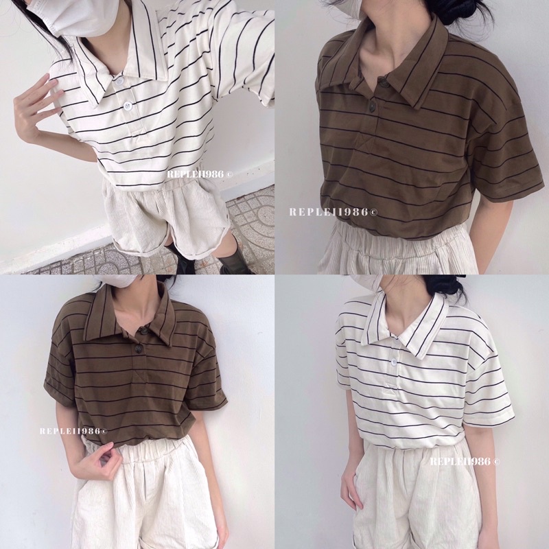 [ẢNH THẬT ĐỘC QUYỀN REPLEI 1986] Áo croptop polo bo chun