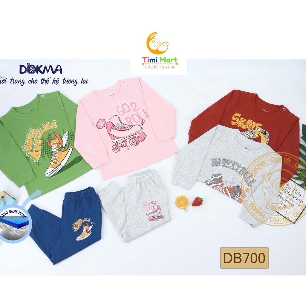 Bộ quần áo cổ tròn dài tay bé trai/bé gái Dokma cho bé từ 1-5 tuổi