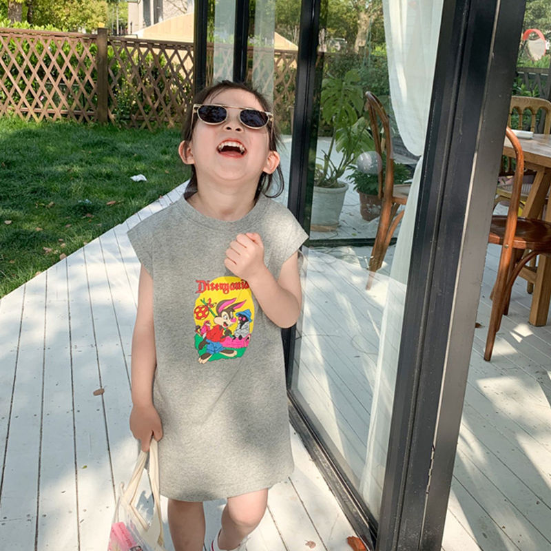 Đầm Thun Sát Nách In Hoạt Hình Kiểu Hàn Quốc Thời Trang Mùa Hè 2021 Cho Bé Gái