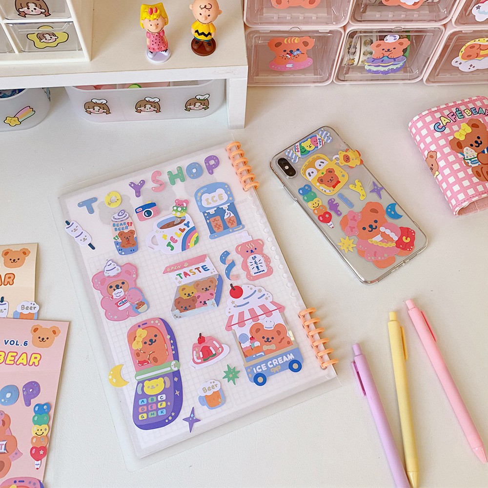 Sticker gấu cute hình dán dễ thương miếng dán công chúa trang trí sổ planner bullet journal dụng cụ dán  MILKJOY