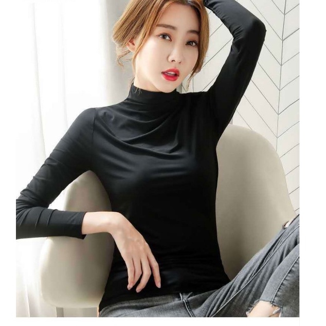 Áo giữ nhiệt nữ kiểu dài tay cổ lọ cao new style freesize LOKISO AK05