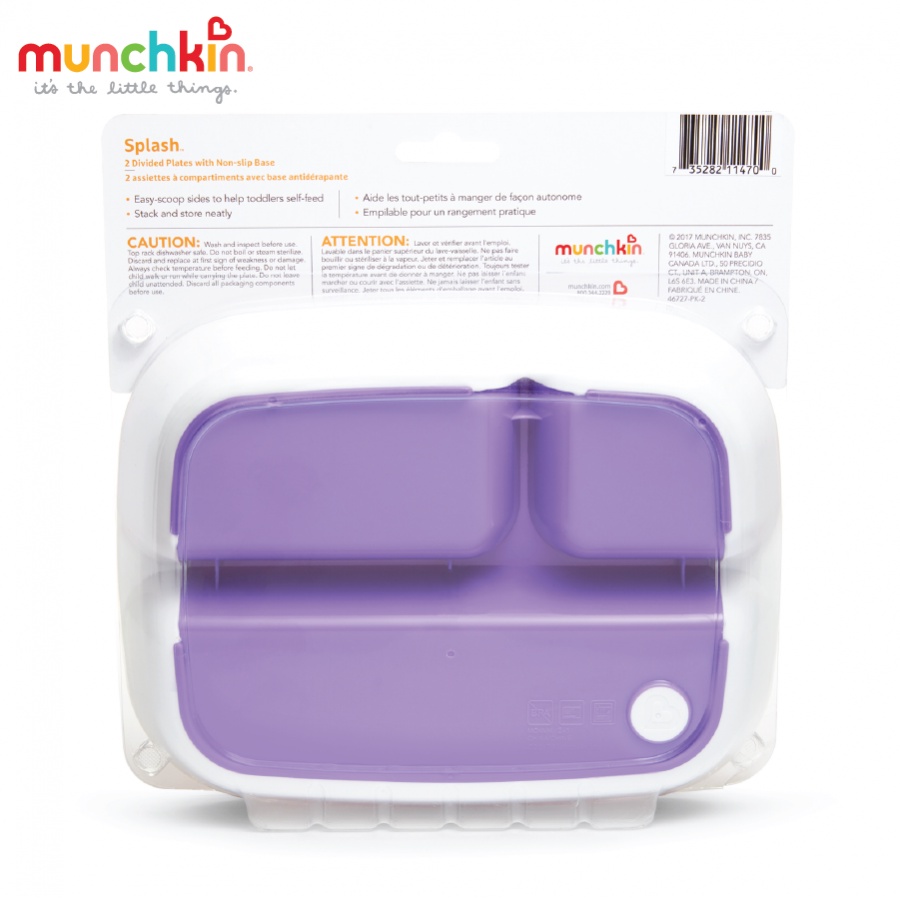 Bộ 2 đĩa chia ngăn chống trượt Munchkin  hạn chế tình trạng rơi đổ bé tập ăn - Herbaby