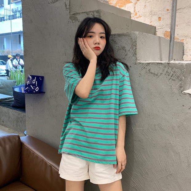 🆕 Áo thun kẻ 5d KA Closet chất thun mềm mát in 5d không nhòe,5 màu from thụng, tay lỡ hot