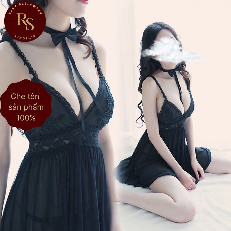 Váy ngủ màu đen ren ngực tôn vòng 1 quyến rũ VN21806
