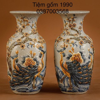 [GIÁ GỐC TẠI XƯỞNG] Lọ hoa 32cm men rạn đắp nổi tích công đào phú quý.