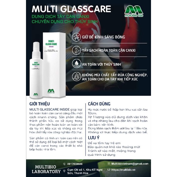 Multi glass care in side - Tẩy cặn canxi, tẩy kính ố, mản bám trên kính hiệu quả, an toàn