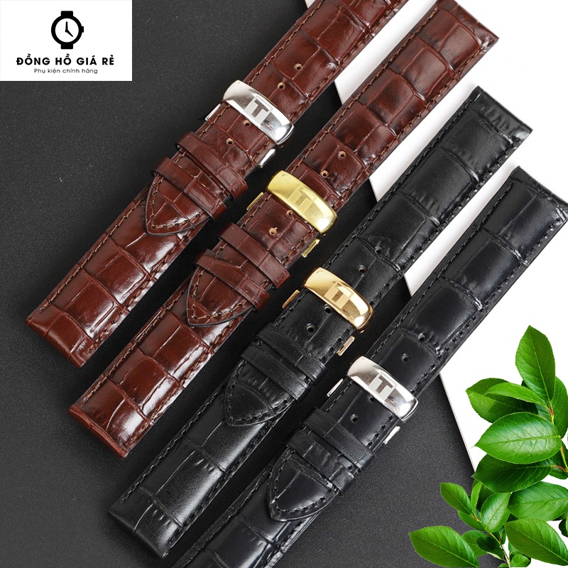 [HỘP GỖ] Dây đồng hồ da Tissot chính hãng khóa bạc size 19,20,21,22mm (ĐỦ 2 MÀU)