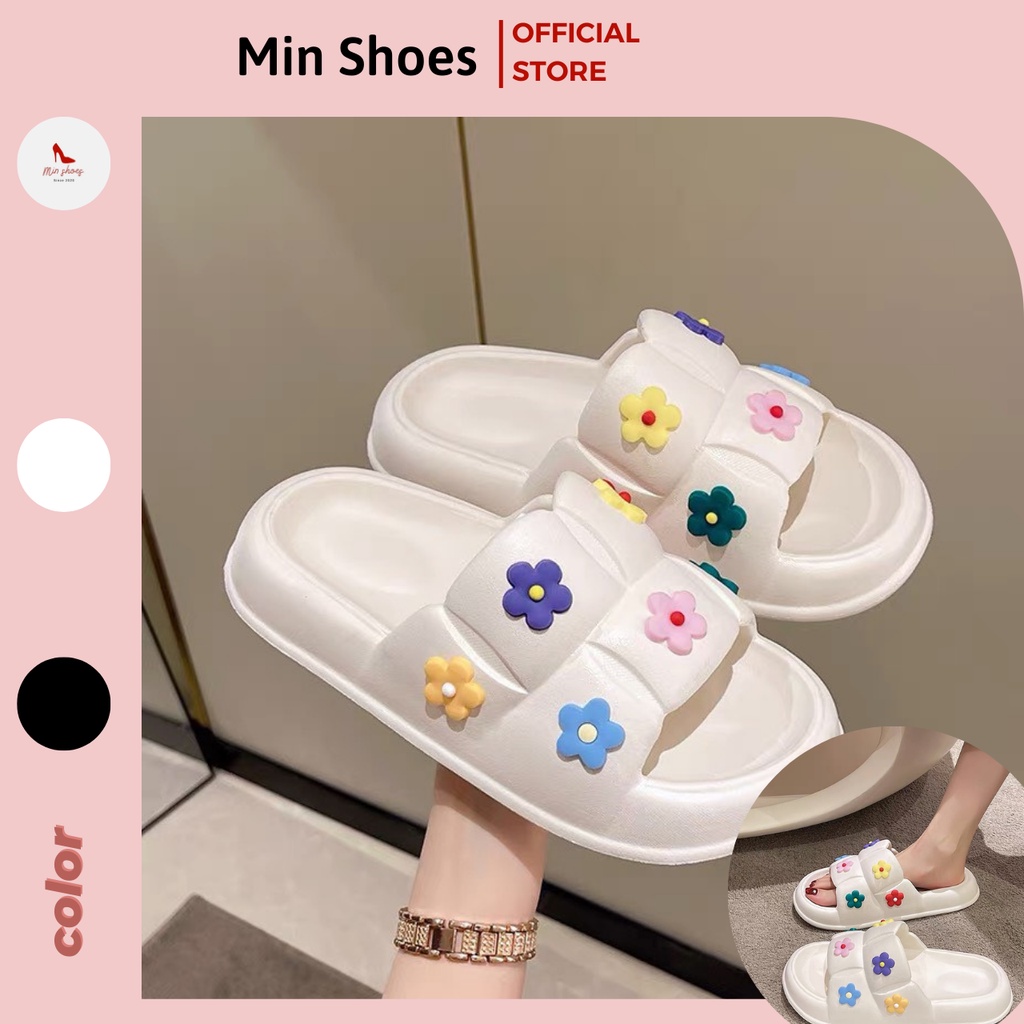 Dép bánh mì nữ sticker hoa đa sắc dễ thương