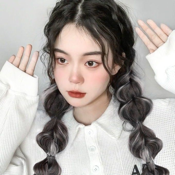 Tóc Giả Nối Dài Màu Xám Hồng Xám Thời Trang Mùa Hè Hàn Quốc Cho Nữ