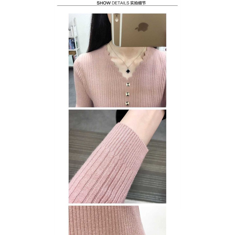 Áo Len Tay Dài Cổ Chữ V Form Rộng Thời Trang Cho Nữ