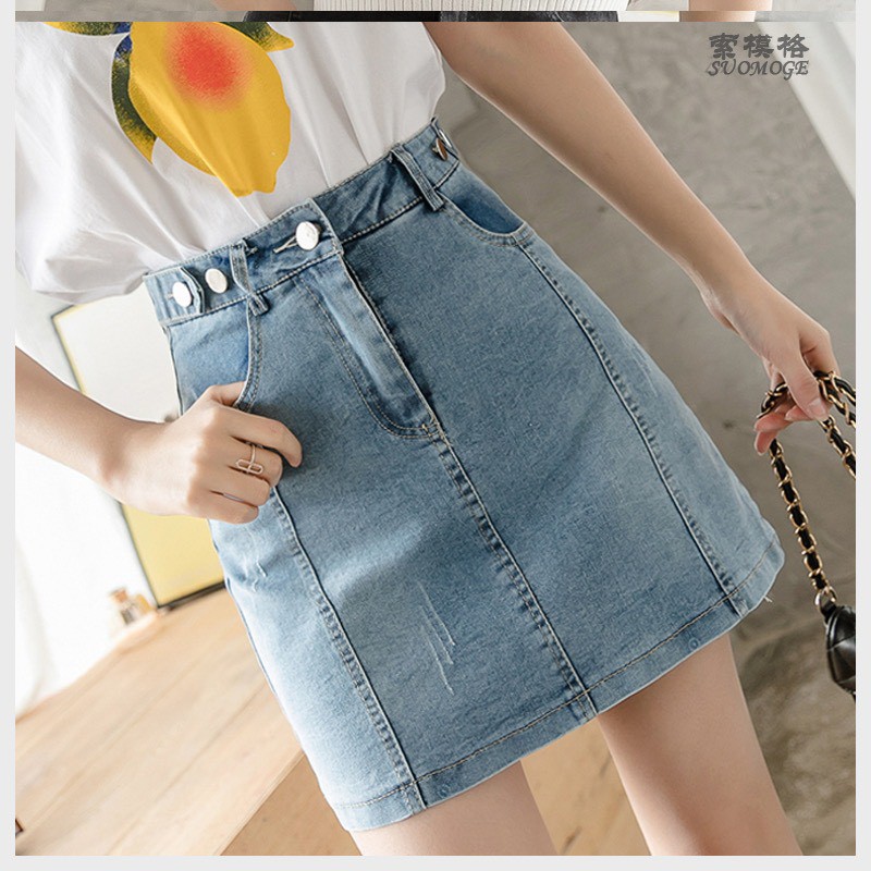 Quần váy jean nữ lưng cao, co dãn mạnh, màu đen tuyền kiểu dáng đẹp dành co big size 3595