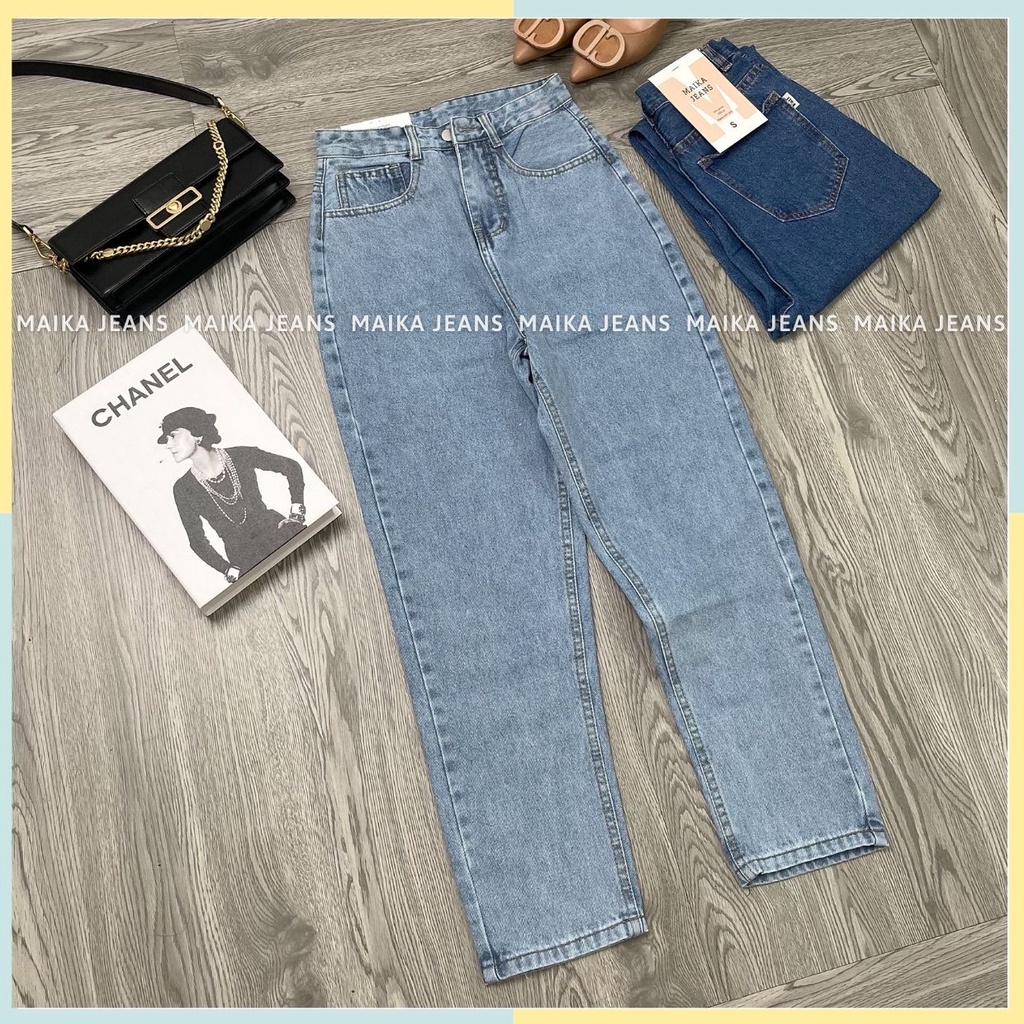 (Hình ảnh thật shop tự chụp) Quần Jean Baggy TRơn Nữ Lưng Cao Tôn Dáng Lai Cuôn Shop Maika Jeans