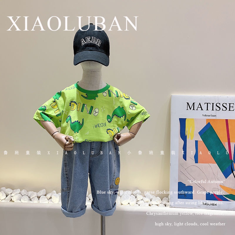 Áo Thun 100% Cotton Tay Ngắn Nhuộm Màu Hoạt Hình Phong Cách Hàn Quốc Thời Trang Mùa Hè 2022 Cho Bé Trai