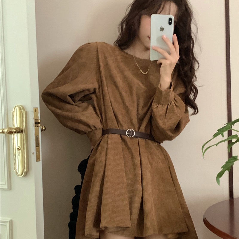 Đầm nhung PERTY dáng ngắn phong cách Hàn Quốc thời trang mùa thu cho nữ