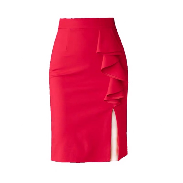 Chân váy bút chì sẻ trước có bèo rũ thời trang công sở nữ | BigBuy360 - bigbuy360.vn