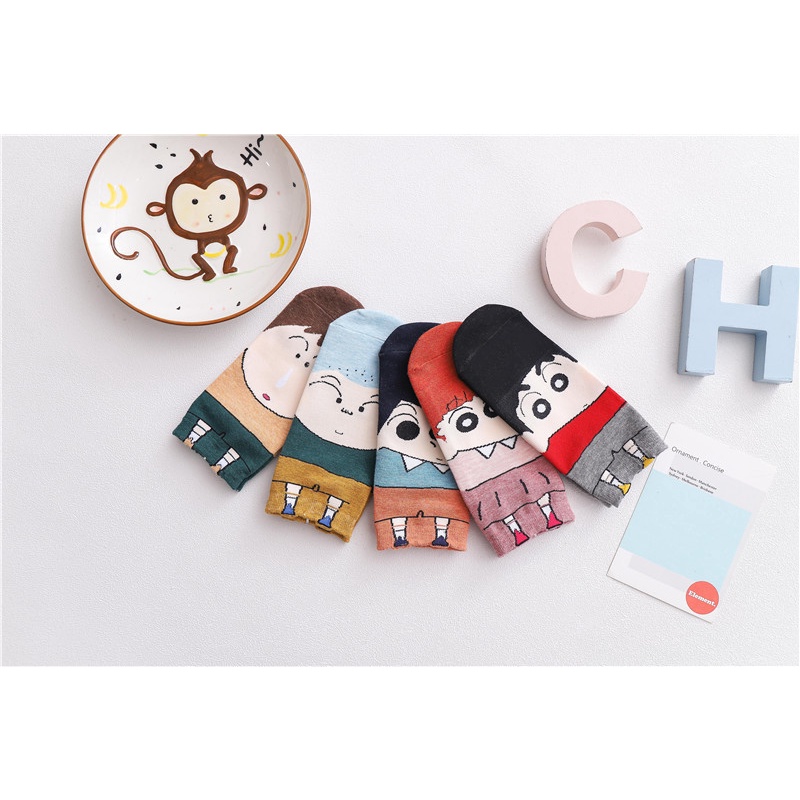 Set 5 đôi vớ KokoroCare YQ-02 5 họa tiết Crayon Shin-Chan/ Snoopy ống ngắn làm bằng cotton cho bé trên 7 tuổi