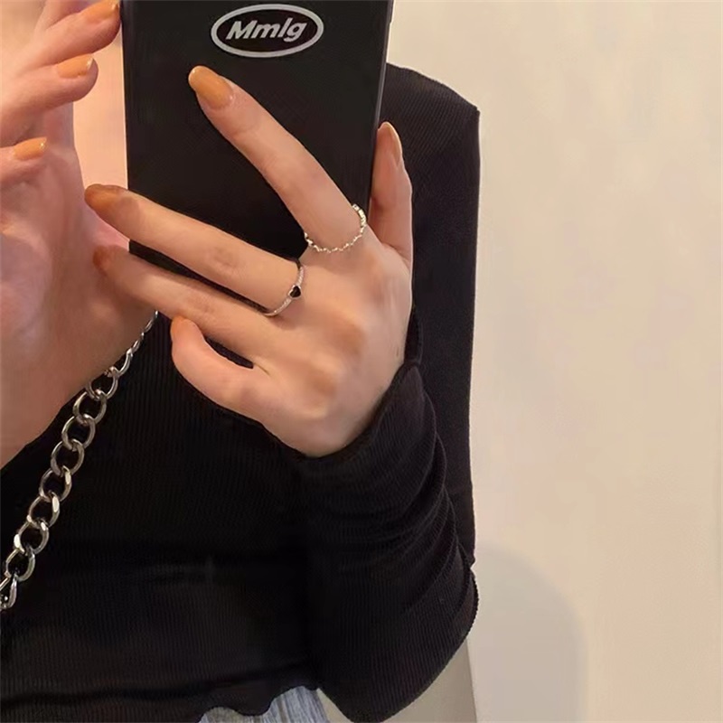 Bộ Hai Nhẫn Màu Đen Đính Đá Zircon Phong Cách Nhật Hàn Đơn Giản