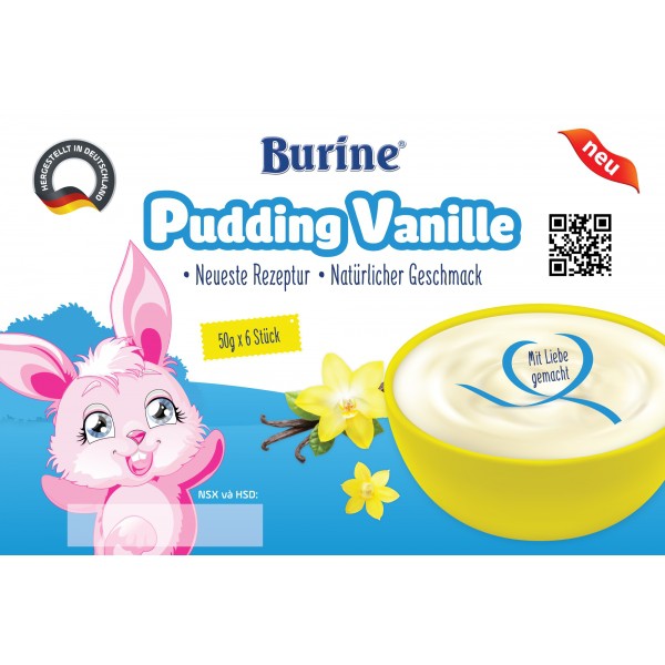 Pudding/ Cháo sữa Burine vị Vanille và Bích Quy dành cho bé từ 6 tháng tuổi