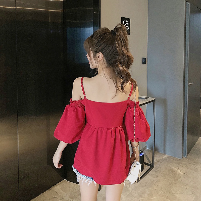 [Mã FAMARAL1 giảm 10K đơn 50K] Áo kiểu nữ, áo nữ 2 dây tay dài màu đỏ đủ size S M L hàng VNXK SKUA-27
