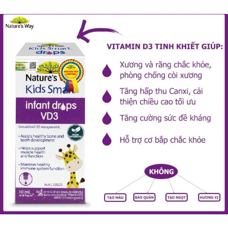 Nature's Way Kids Smart Infant Drops VD3 bổ sung Vitamin D3 dạng nước cho bé 10ml