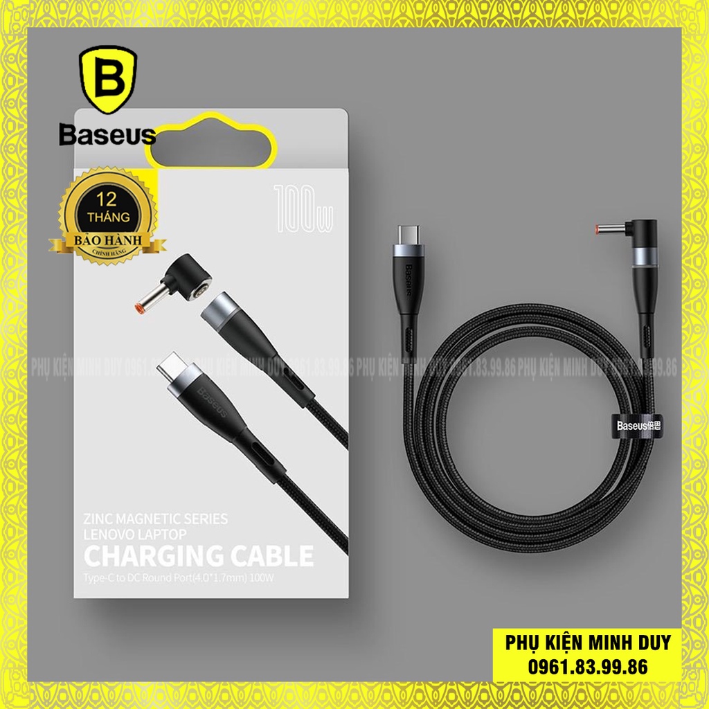Cáp sạc nam châm 100W Baseus Zinc Magnetic Series Lenovo Laptop Charging Cable Type-C to DC Round Port 100W