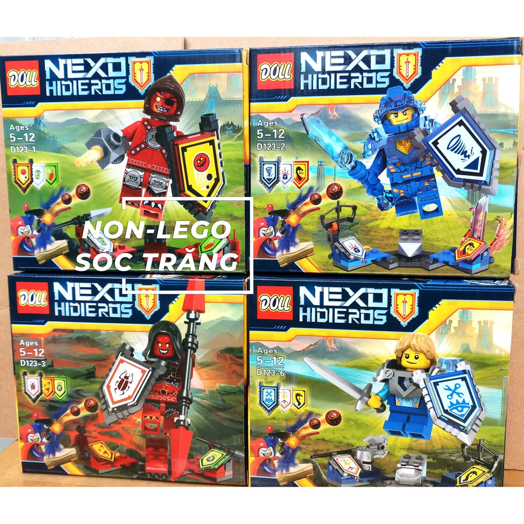 Non Lego Nexo Knights Doll D123 Đồ chơi lắp ráp xếp mô hình minifgures trọn bộ 4 hộp như hình