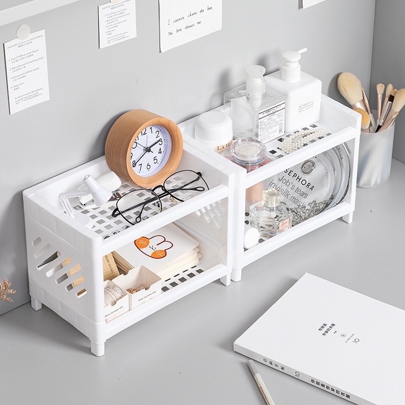 Kệ Nhựa 2 Tầng Mini để bàn Giá Nhựa đựng đồ đa năng dễ thương