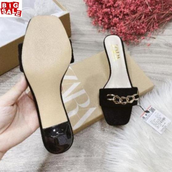 Chất VO(ẢNH THẬT) Guốc 5p Zara Quai Phối Xích Da Lộn Mềm Êm Fullbox Tag Mạc Cao Cấp Xịn : ₁ $ ' { $
