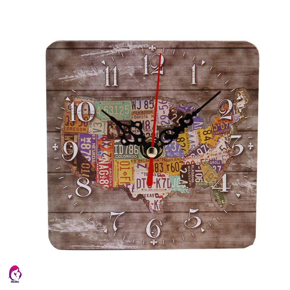 ♦♦ Fashion Wall Clock Imitation Wood Animal Vehicle Number Printed Retro Clocks Living Room Bedroom