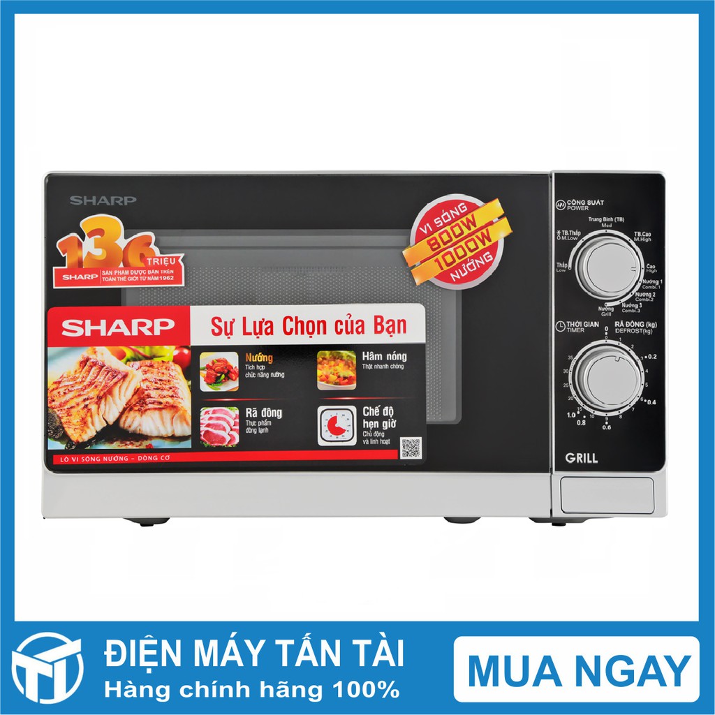 LÒ VI SÓNG SHARP R-G222VN-S ,Dung tích: 20 Lít , Công suất: 800 W ,Công suất nướng: 1000 W