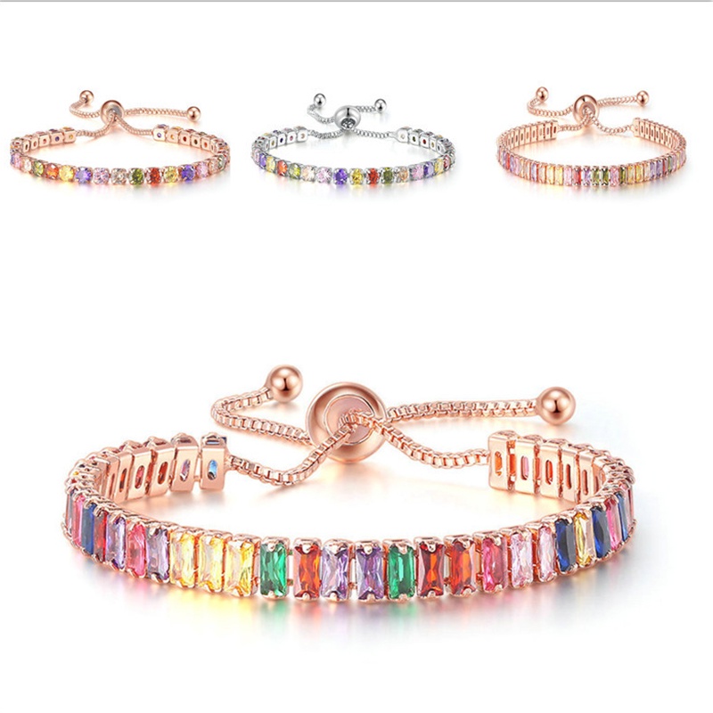Vòng Tay Tennis Đính Đá Zircon Nhiều Màu Sắc Ngẫu Nhiên Tùy Chỉnh Đơn Giản Bằng Hợp Kim